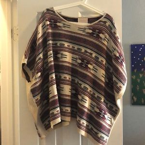 Blue and red printed poncho